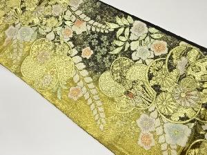 縞に花々模様織出し袋帯